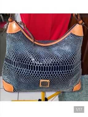 Dooney & Bourke  Shoulder Bag Navy/saddle, brown trim  leather  soft  textured